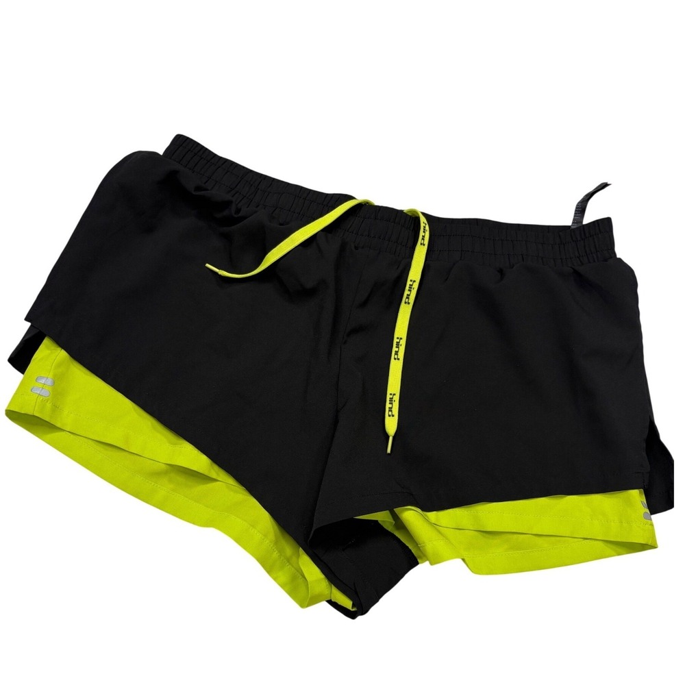 Hind Running Shorts Womens Large Black Neon Green Excellent 2-in-1 Athletic